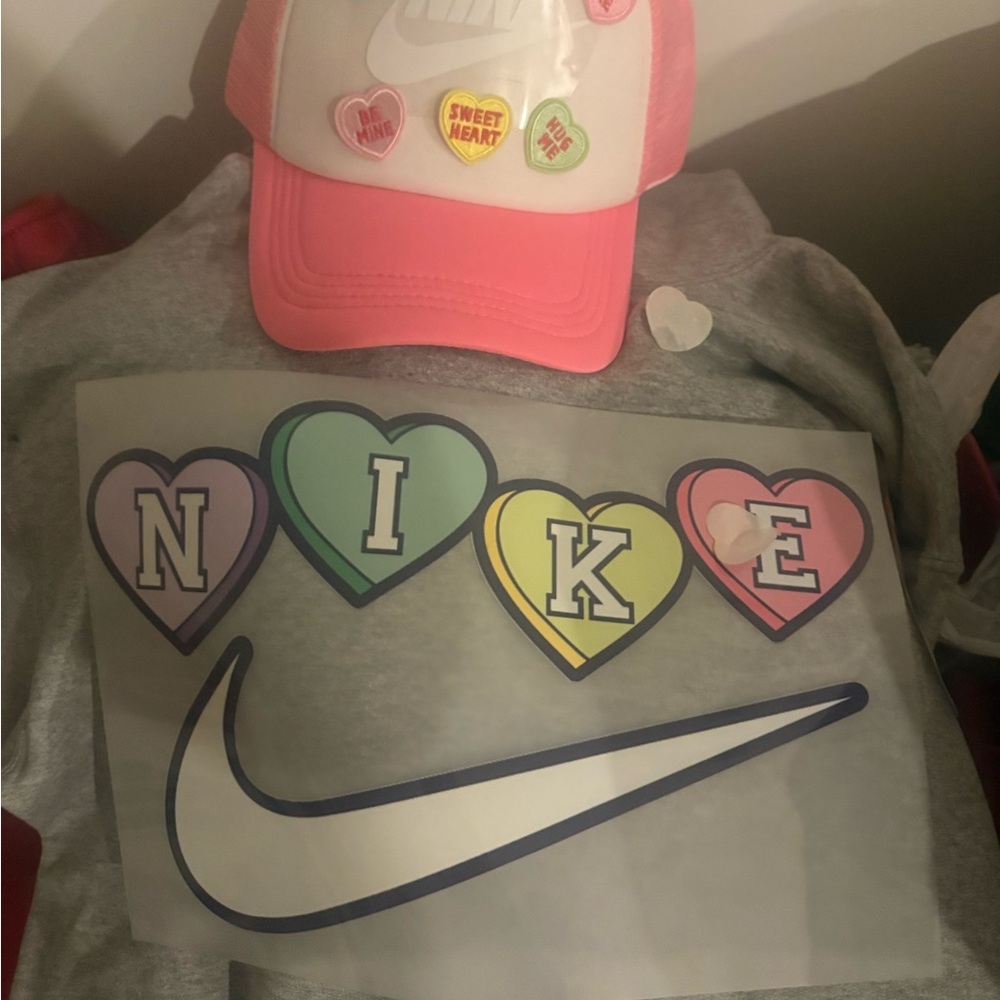 Nike Gray Shirt with Heart Logo and Pink Cap custom